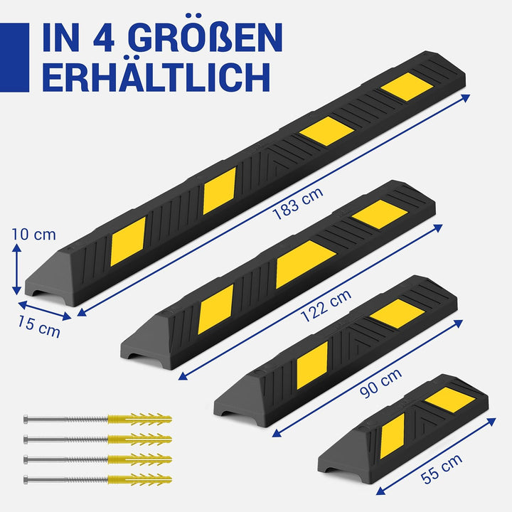 wolk Radstopp Parkplatzbegrenzer 90x15x10cm Hartgummi Reflexstreifen Einparkhilfe 90,0 x 15,0 x 10,0