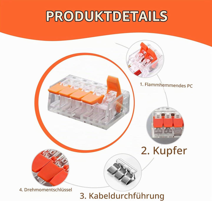 Kabelverbinder, 75 Stück Kabelklemmen Elektro, Wiederverwendbare Klemmen Set mit Betätigungshebel, 4