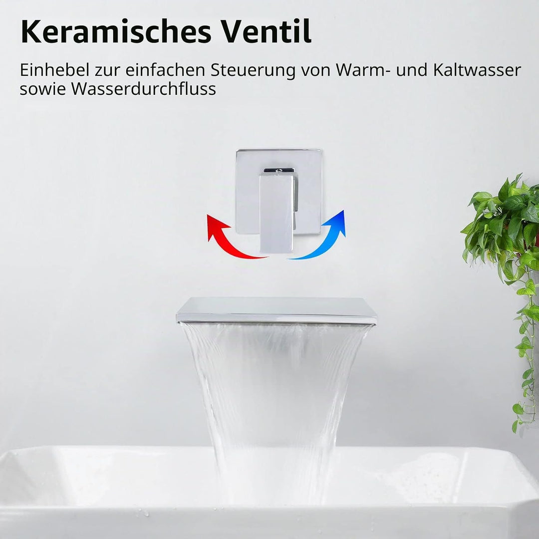 SHANFO Waschtischarmatur Wandmontage Wasserfall Chrom Wasserhahn Unterputz Armatur Einzigen Handgrif