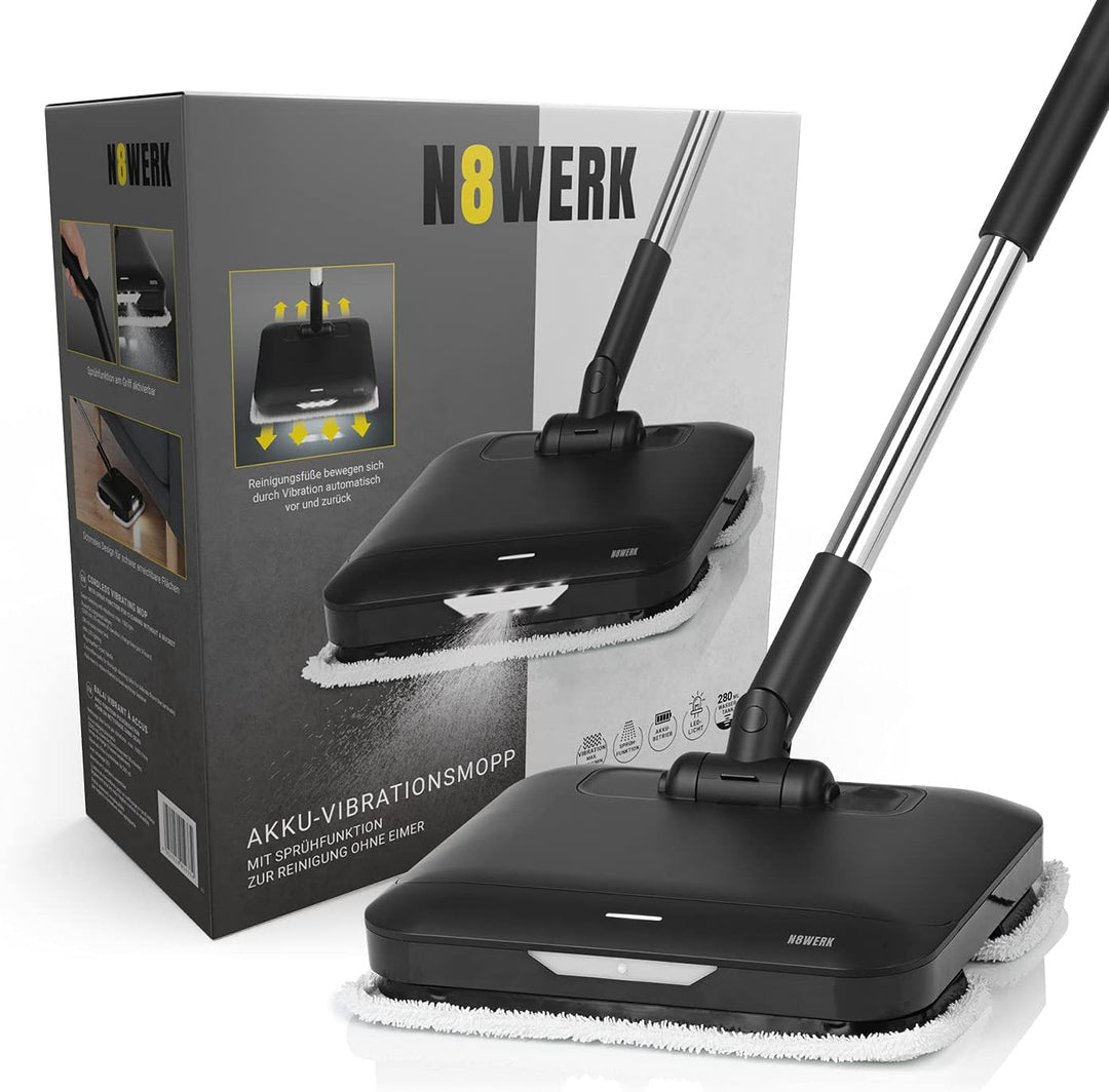 N8WERK Bodenwischer mit Vibrationsfunktion in der Midnight Black Edition | LED-Beleuchtung & 2 Mikro