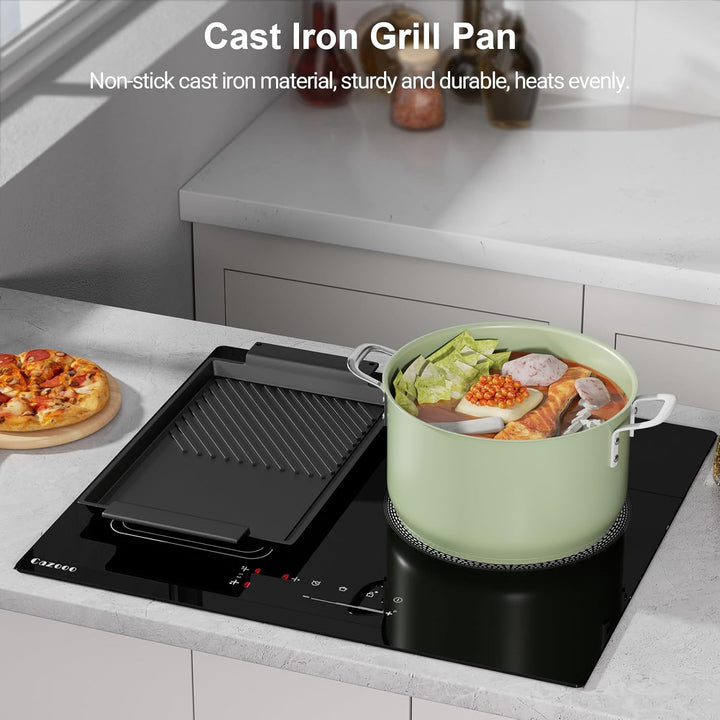 Grillplatte 38x21 cm mit Seitengriffen Aufhängeloch glatte antihaftbeschichtete Plancha aus Gusseise