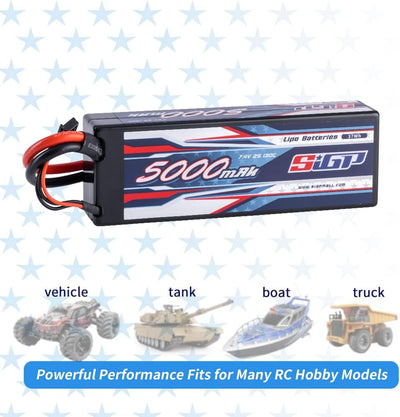 SIGP 2S 7.4V Lipo Battery 5000mAh 130C Hard Case with Deans T Plug for RC Car Truck Boat Vehicles Ta