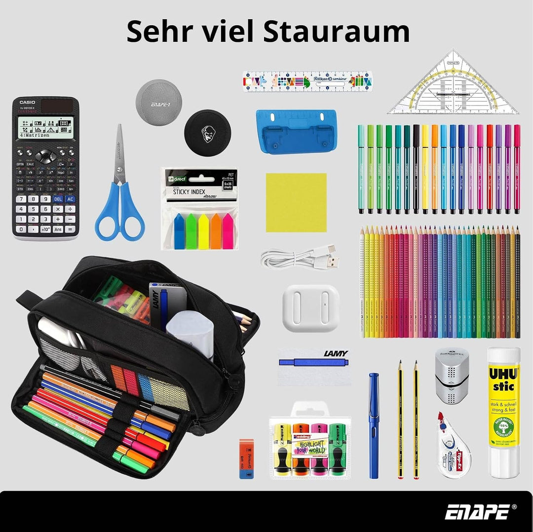 Multipocket XL Federmäppchen mit Fächern – Grosses Stifteetui für Schule, Uni & Büro – Robustes Schl