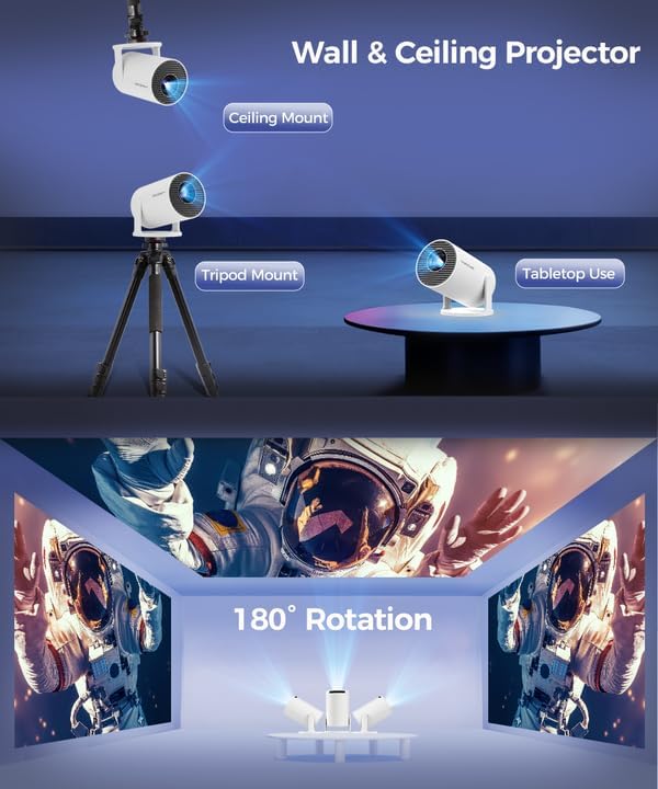 Mini Beamer 4K Unterstützt Android 11, Smart Projector 5G WiFi 6 BT 5.0, Mini Projektor Full HD 1080