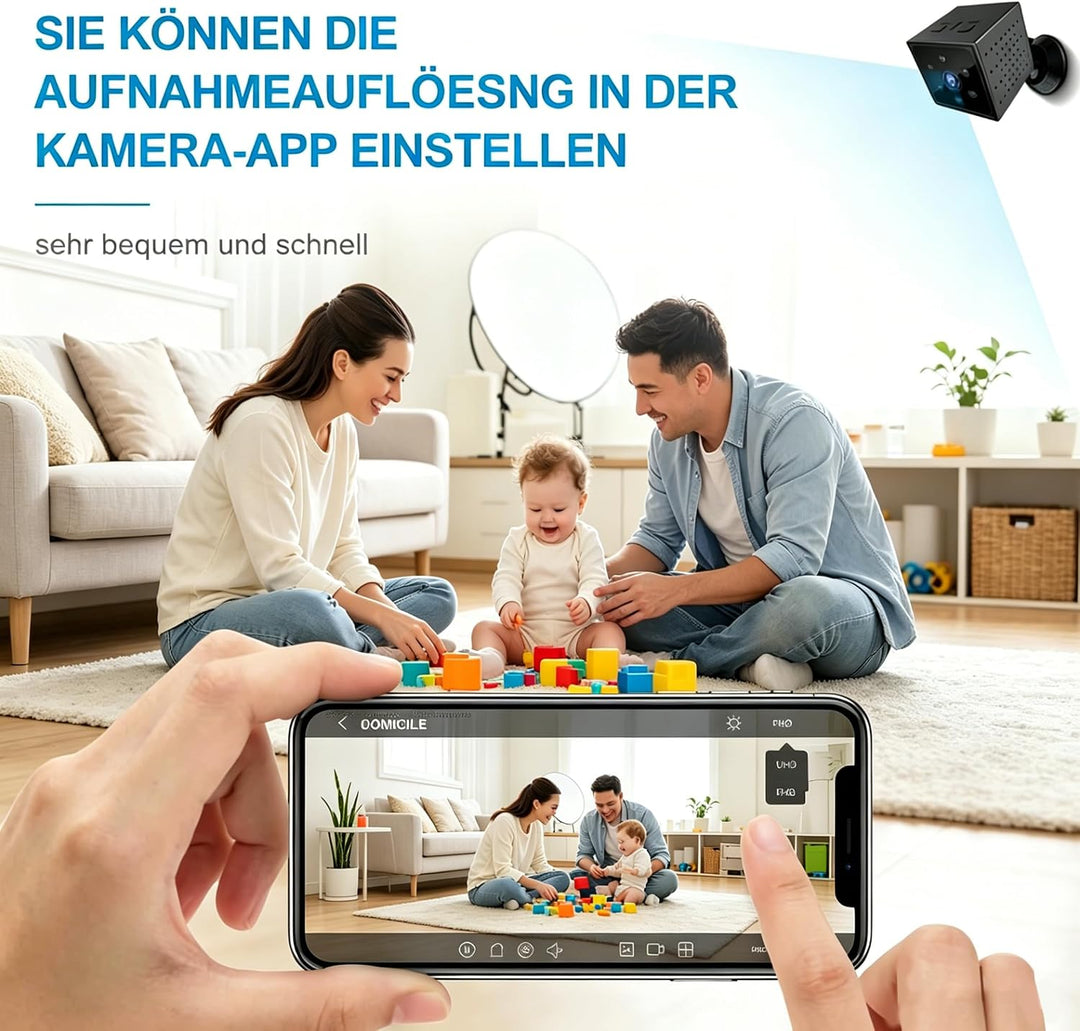 AOBOCAM Mini Kamera WLAN 1080P mit Cloud-Speicher – 150° Weitwinkel, kabellose Innenkamera mit Beweg
