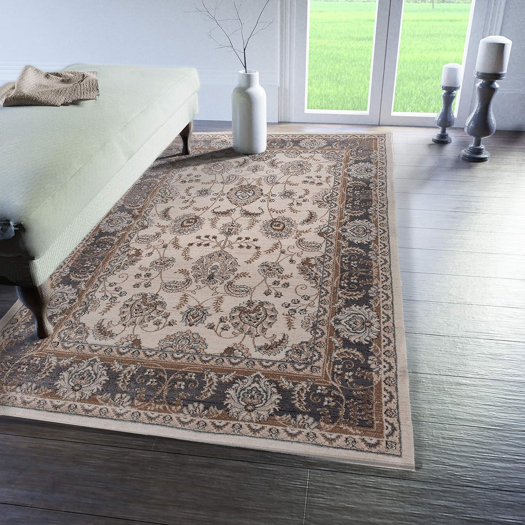 Carpeto Rugs Traditioneller Klassischer Teppich für Ihre Wohnzimmer - Beige Schwarz - Perser Orienta