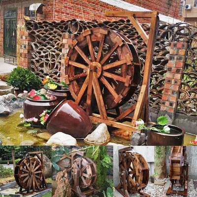 Holz Wasserrad Wasserspiel Wassermühle Garten Brunnen Gartendekoration Water Fountain Wasserfall gar