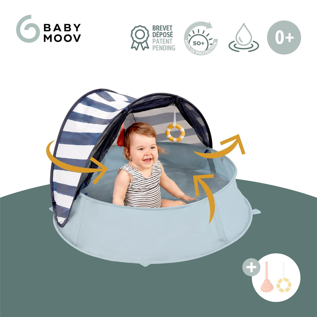 Babymoov Strandmuschel 3-in-1 Aquani Matrose - Strandzelt mit UV-Schutz LSF 50, Planschbecken und Re