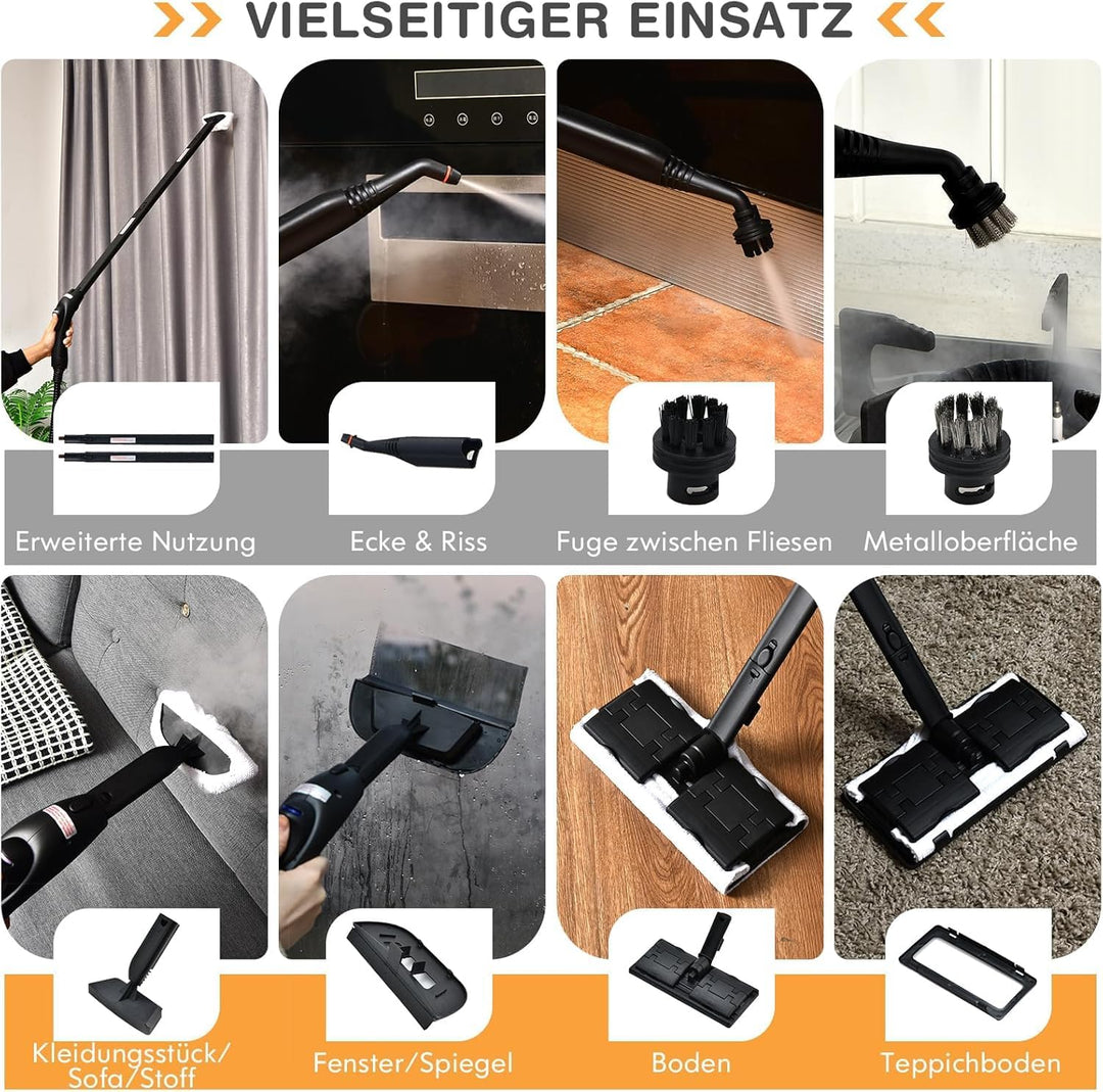 RELAX4LIFE Dampfreiniger 2000W, Dampfdruck: 4 bar, Tank: 1,5 L, Dampfzeit: bis 45 Min., bis 108°C, D