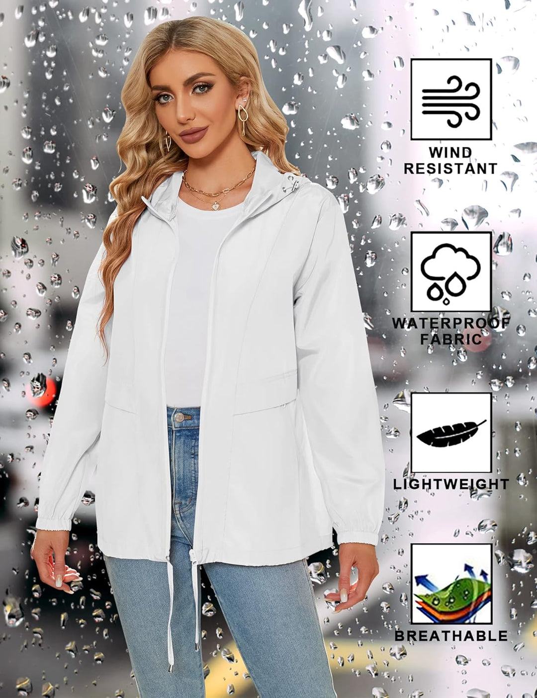 Regenjacke Damen Wasserdicht Leicht Regenmantel Windbreaker Packbar Dünne Regenjacken Windjacke mit