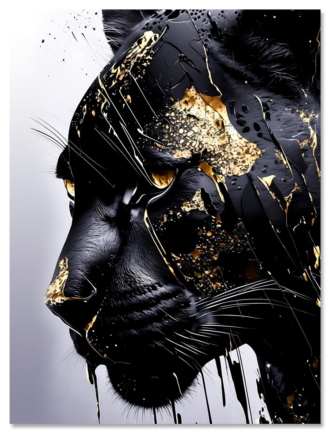 wandmotiv24 Leinwandbild Fantasy, 80x60cm, Hochformat, Panther, Gold, Deko, Bilder auf Leinwand, Wan