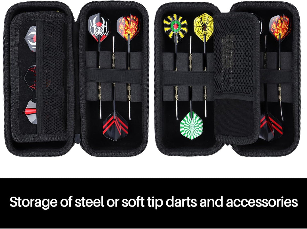 Hart Hülle Dartpfeile Etui für 6 Stück Steeldarts oder weiche Spitze Darts,eingebaute Speicher Rohre