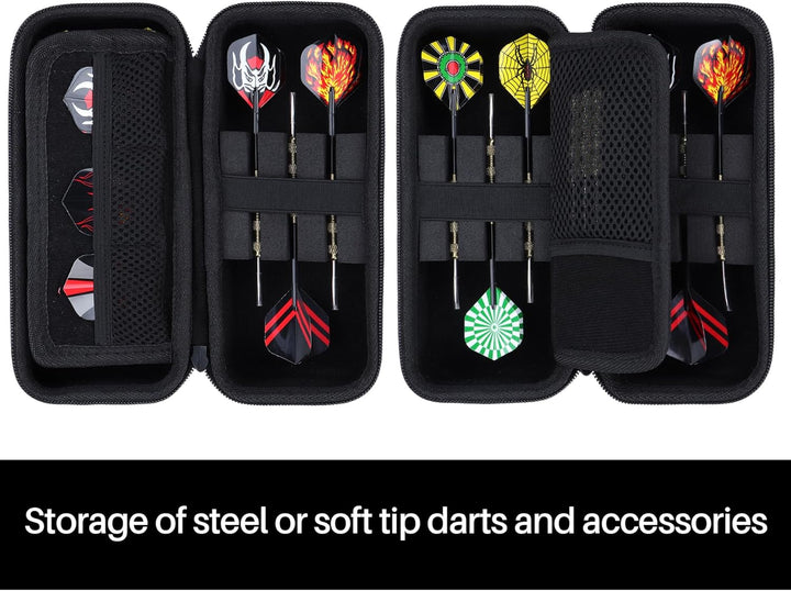 Hart Hülle Dartpfeile Etui für 6 Stück Steeldarts oder weiche Spitze Darts,eingebaute Speicher Rohre