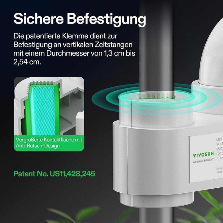 VIVOSUN AeroWave E6 Gen2 Growzelt-Clip-Ventilator150 mm, EC-Motor, Smarte WLAN-Steuerung,10-stufiger