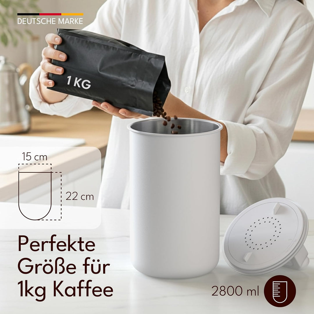 Kaffeedose luftdicht für 1 kg Kaffeebohnen mit Vakuumdeckel (Behälter für Kaffee, Tee, Edelstahl Dos