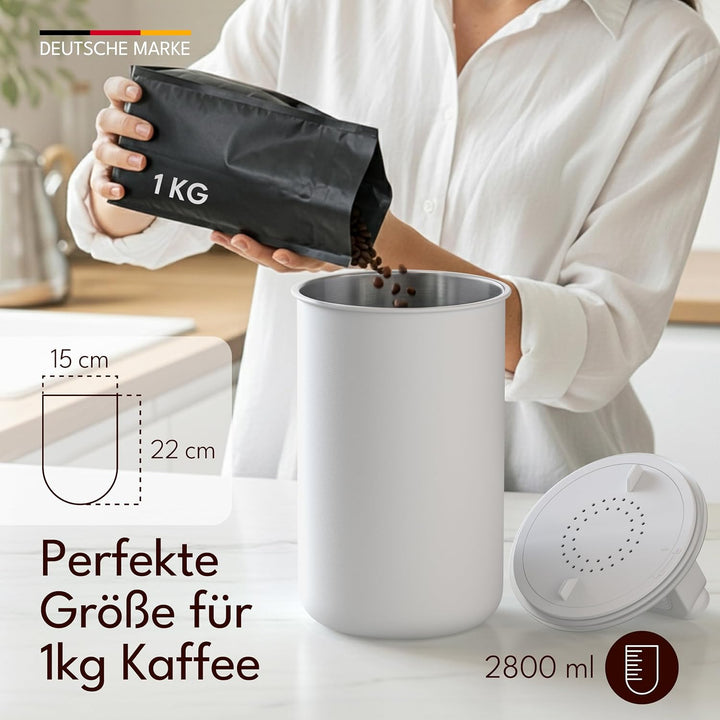 Kaffeedose luftdicht für 1 kg Kaffeebohnen mit Vakuumdeckel (Behälter für Kaffee, Tee, Edelstahl Dos