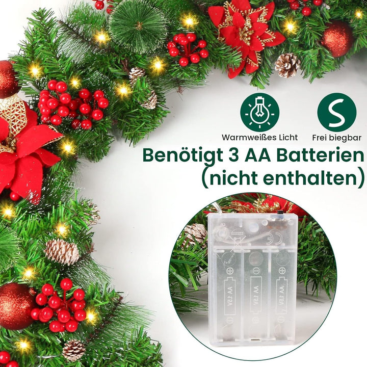 Weihnachtsgirlande mit Beleuchtung, 270CM Girlande Weihnachten weihnachtsdeko tannengirlande Künstli