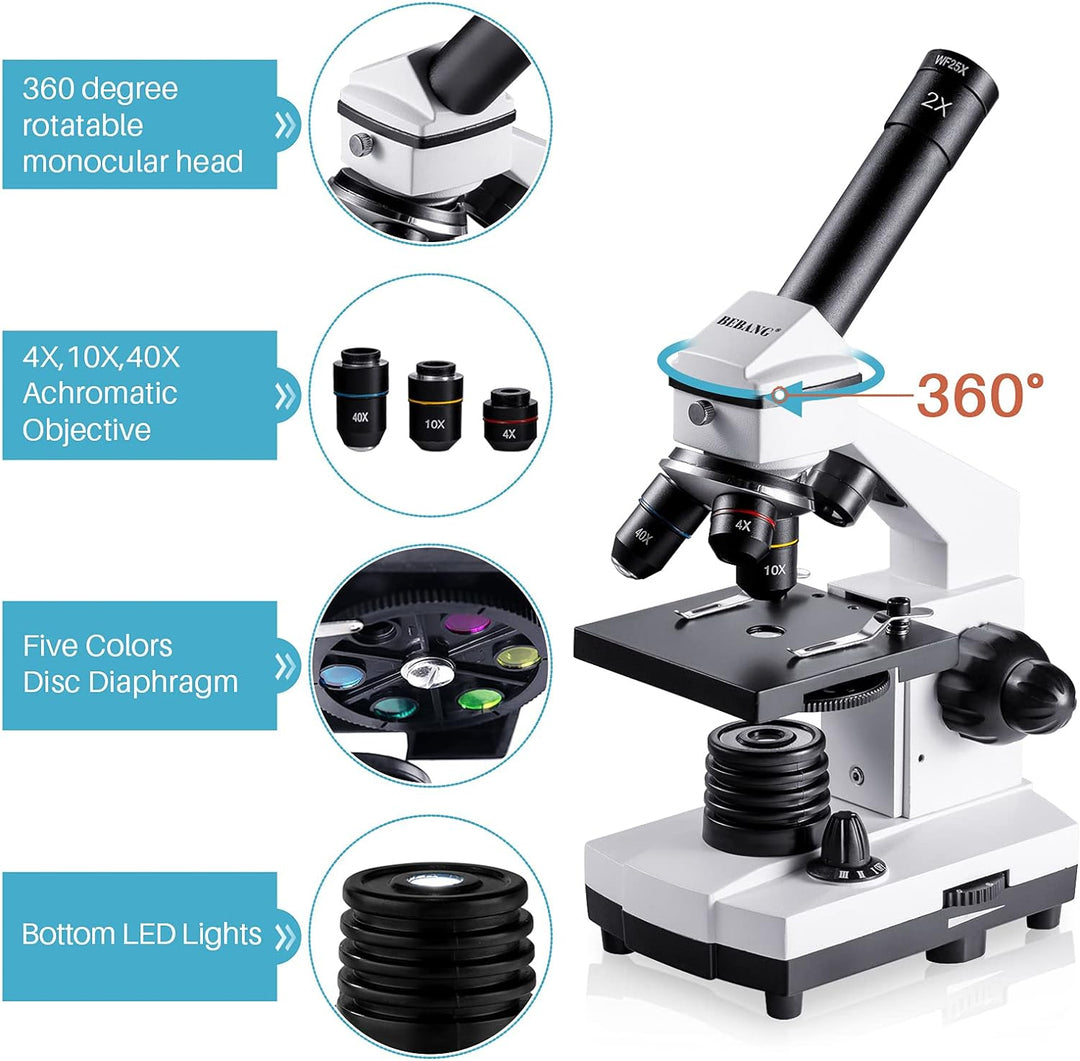 BEBANG 100X-2000X Mikroskop für Kinder Erwachsene, Professionelle Biologische Mikroskope für Student