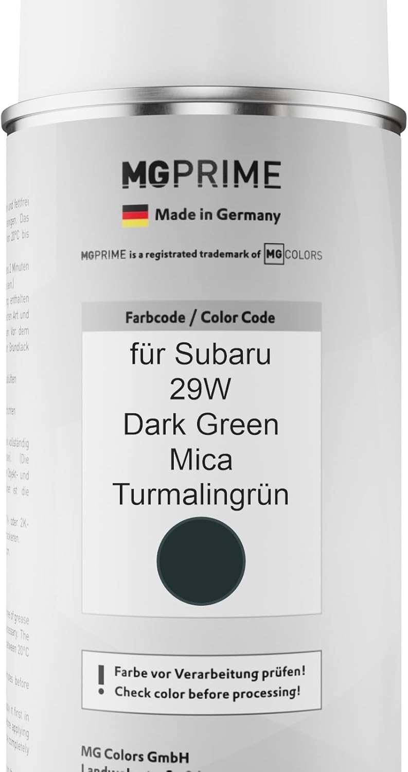 MG PRIME Autolack Sprühdosen Set für Subaru 29W Dark Green Mica/Turmalingrün Basislack Klarlack Spra