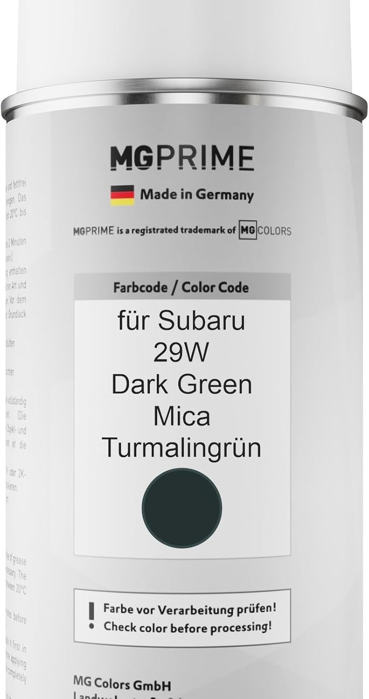 MG PRIME Autolack Sprühdosen Set für Subaru 29W Dark Green Mica/Turmalingrün Basislack Klarlack Spra