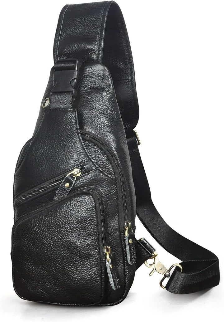 Le'aokuu Herren Echtes Leder Brusttasche Umhängetasche Sport Outdoor Messenger Bag Wanderrucksäcke（8