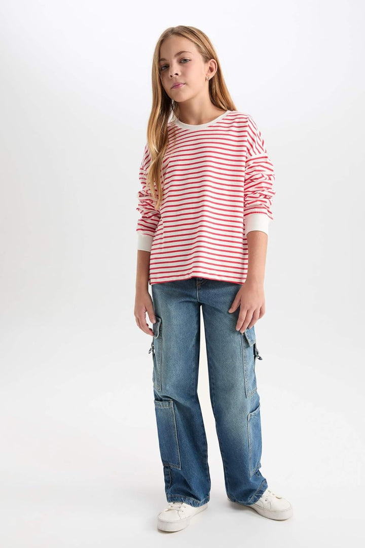 DeFacto Girl Regular Fit Langarm Gestricktes Kapuzen-Sweatshirt für Mädchen 11-12 Jahre Rot, 11-12 J