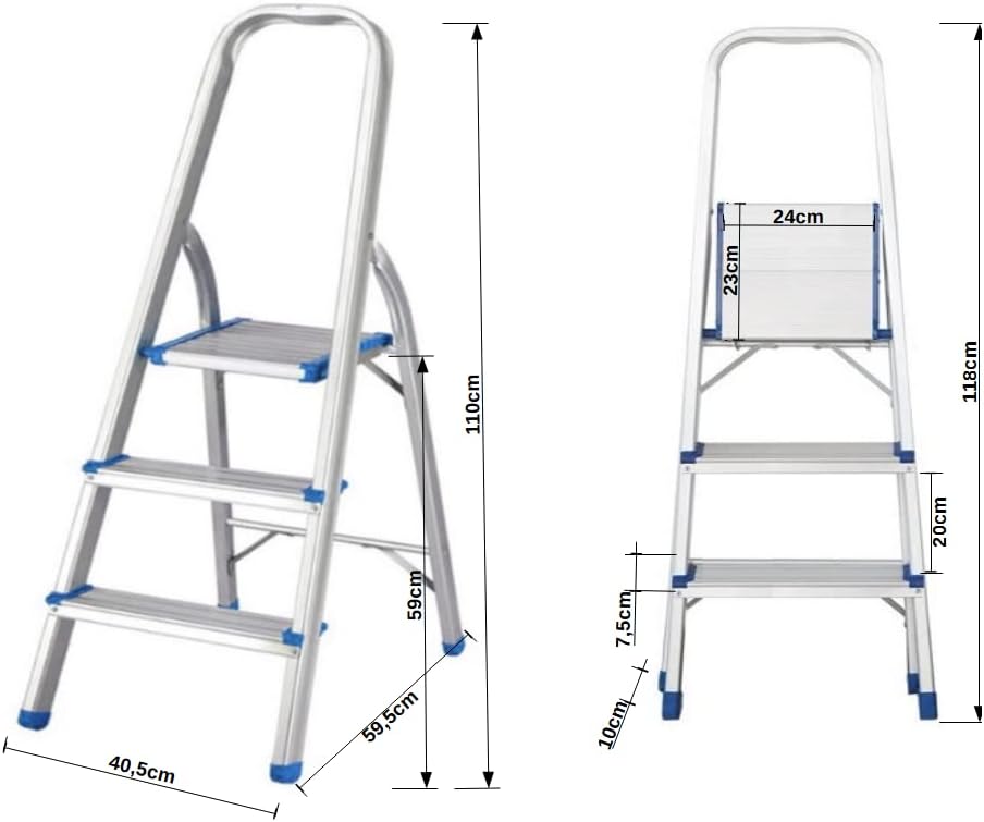 Leiter aus Aluminium, zusammenklappbar, leicht, 3 Stufen