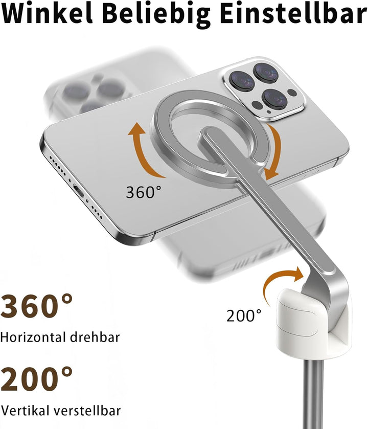TONEOF 173cm Magnetisches Selfie Stick Stativ,Stark Magnetischer Aluminium Handyhalter, 360° Drehbar