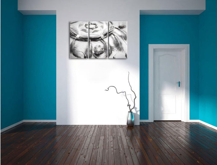 Pixxprint Traumfänger mit Federn / 3-Teilig/Gesamtmass 120cm Leinwandbild bespannt auf Holzrahmen/Wa
