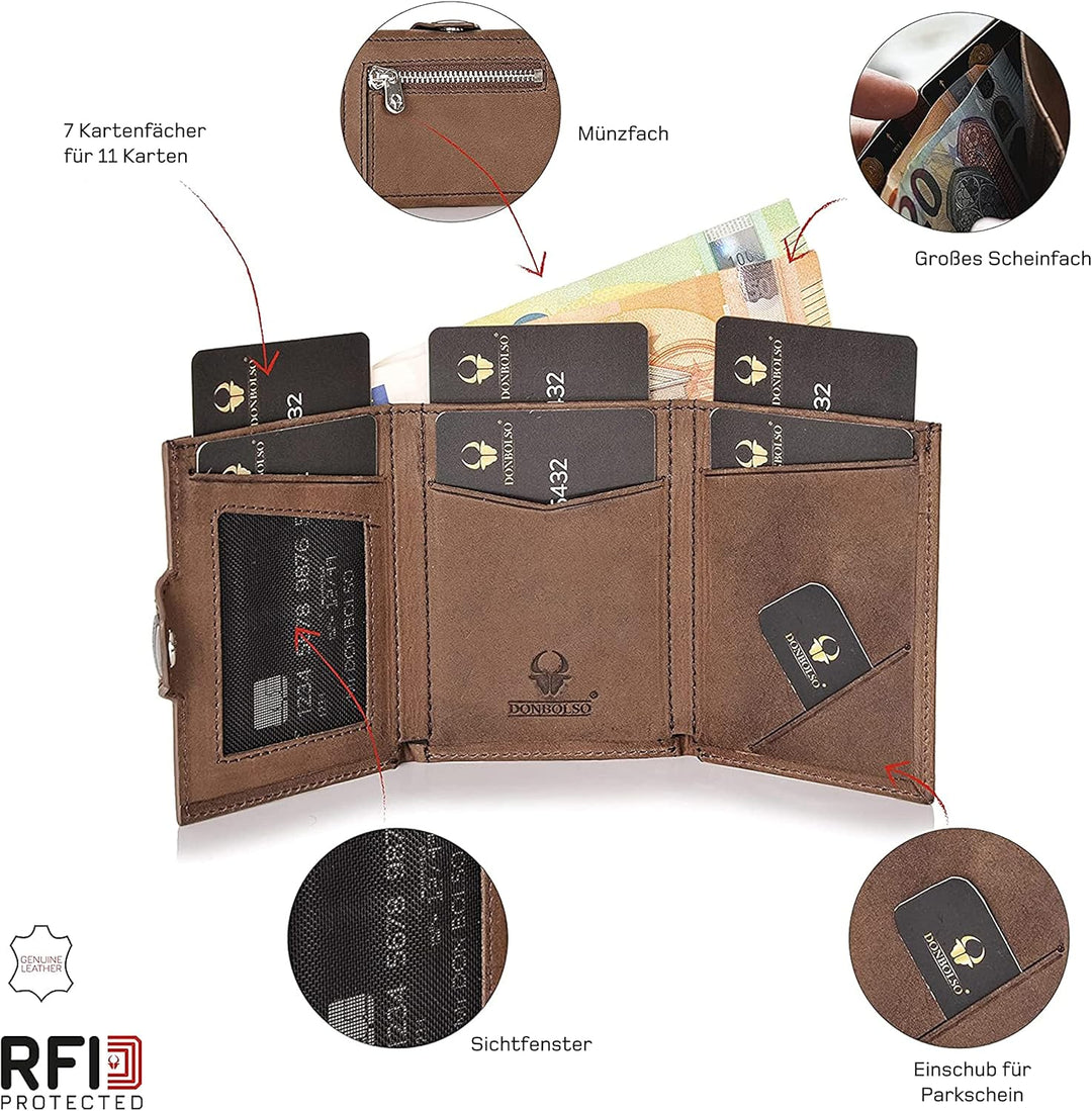 DONBOLSO Wallet NextGen Leder I Slim Wallet mit Münzfach I Geldbeutel mit RFID Schutz I Kartenetui b
