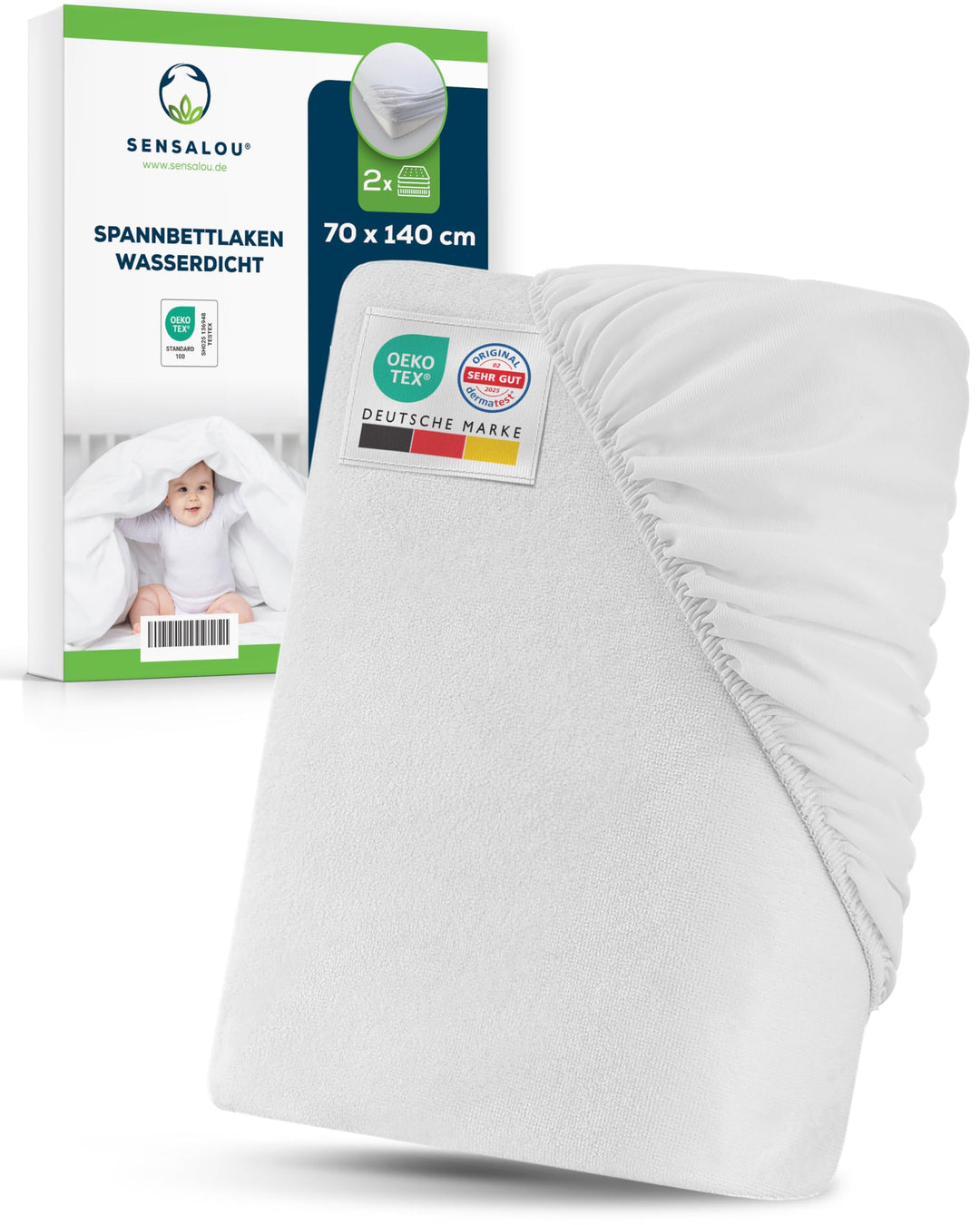 Sensalou Spannbettlaken Wasserdicht 70x140 cm 2er Pack – Nässeschutz für Kinderbetten mit Weicher Ba