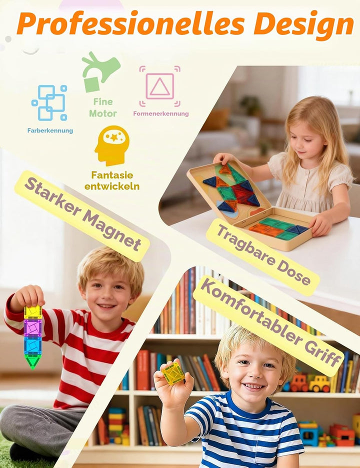 Magnetische Fliesen 60 Stück, Mini Magnetbausteine ReiseSet, Magnetbausteine für Kinder Kreatives Sp