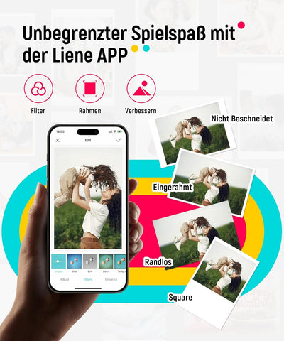 Liene 2x3'' Mini Fotodrucker Smartphone, Mini Tragbarer Sofortbilddrucker mit 5 Zink Klebepapier, Bl