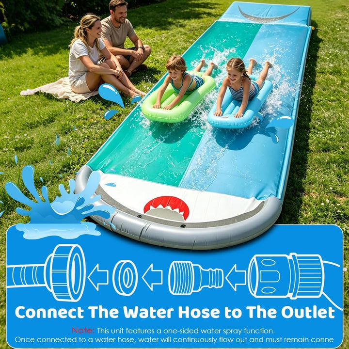 Wasserrutsche Garten Für Kinder, 6,1 * 1,4M Doppel Wasserrutschmatte | Wasserspielzeug Outdoor mit 2