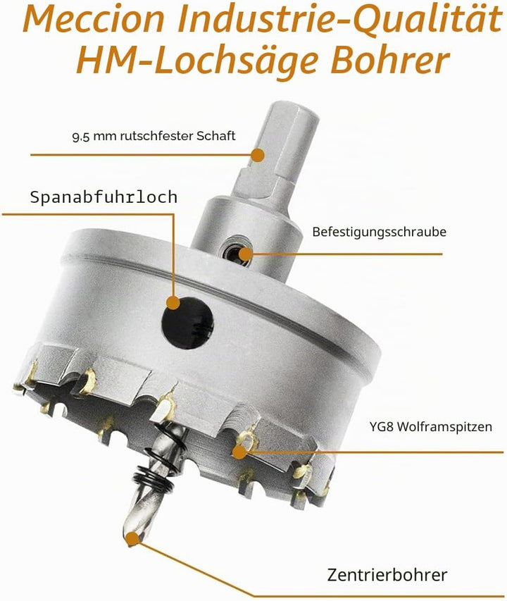 Meccion Lochsäge Hartmetall-Bohrer, Hochwertiger TCT Metall Lochsäge Bohrer für Edelstahl, Eisen, Le