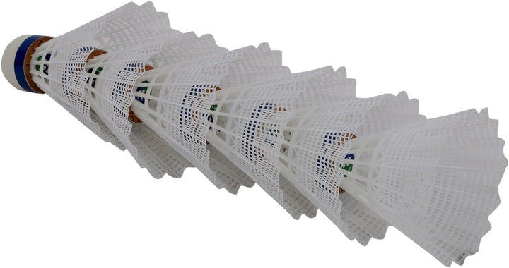 Yonex Mavis 350 Badmintonshuttle, Schachtel mit 6 Stücken white-medium speed Weiss/opulenter Garten,