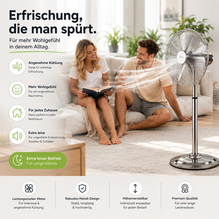 3 Stufen - Ø 45 cm Ventilator - Bodenventilator aus Metall – leistungsstarker Standventilator mit me