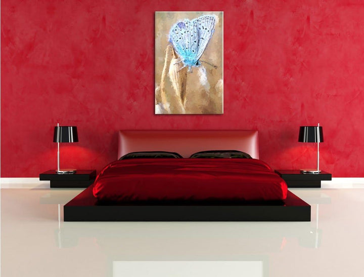Pixxprint Blauer Schmetterling als Leinwandbild/Grösse: 100x70 cm/Wandbild/Kunstdruck/fertig bespann