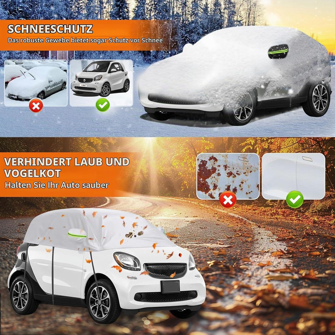 Halbgarage Autoabdeckung Wasserdicht Passend für Smart Fortwo 2006-2025, 300D Atmungsaktiv Autoplane