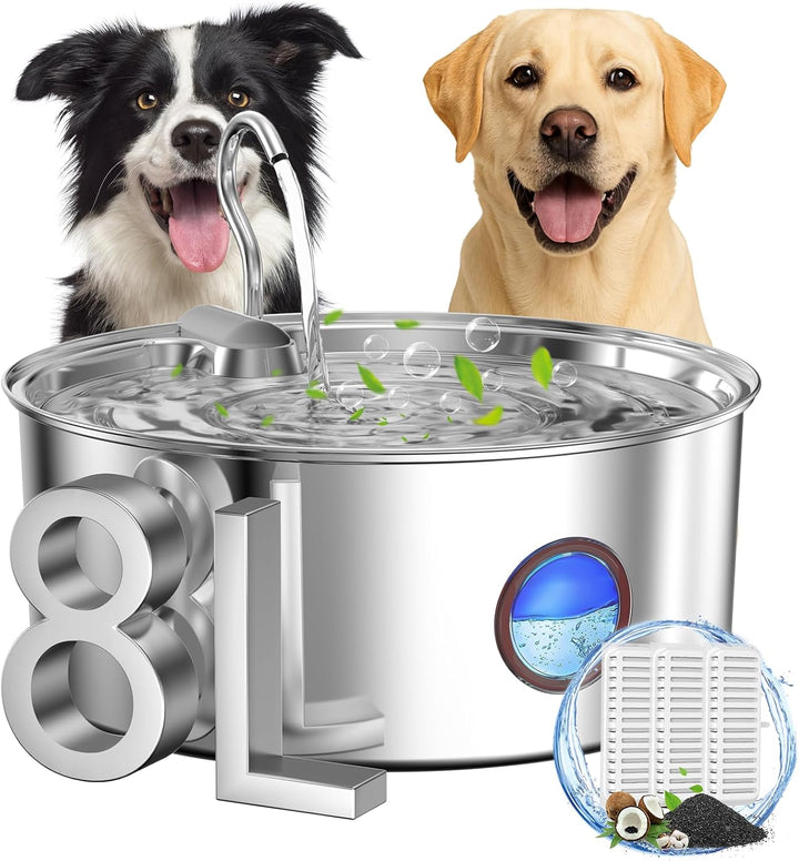 Trinkbrunnen für Hunde, 8L/270 oz Grosse Hundebrunnen/Katzenbrunnen Trinkbrunnen Silver Katzenbrunne