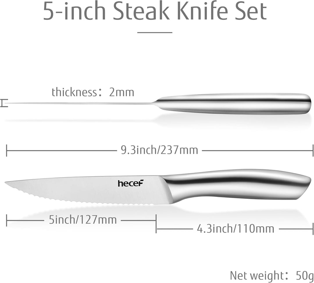 hecef Steakmesser Set 6-teilig, scharfe Tafelmesser mit Wellenschliff und ergonomischem Hohlgriff, k