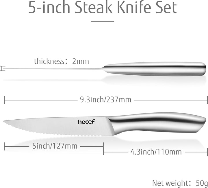 hecef Steakmesser Set 6-teilig, scharfe Tafelmesser mit Wellenschliff und ergonomischem Hohlgriff, k