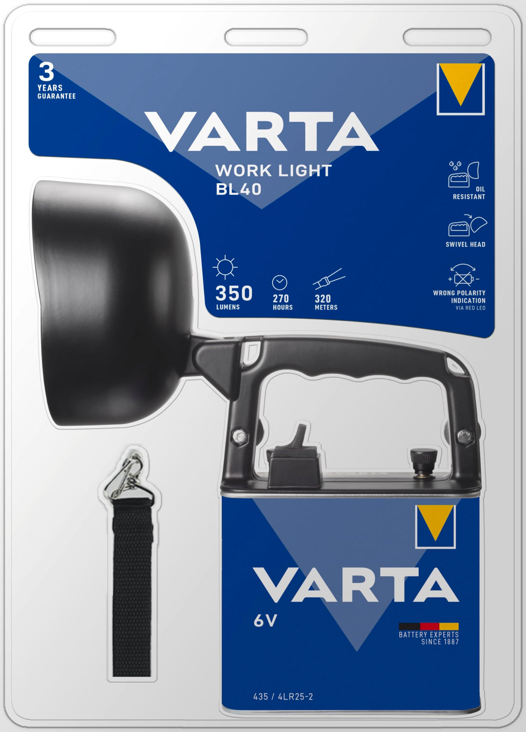 Varta 4 Watt LED Work Light (inkl. High Energy 6 Volt Batterie Arbeitsleuchte Taschenlampe Flashligh