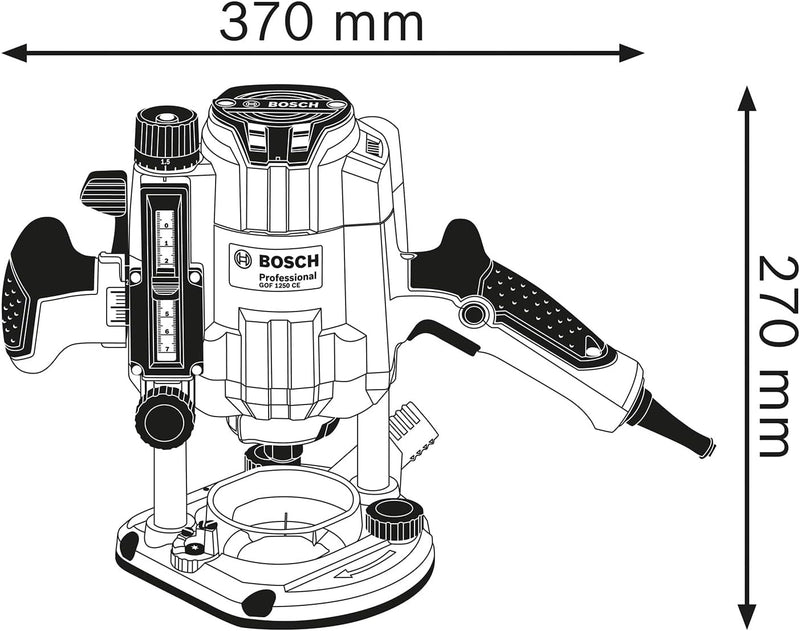 Bosch Professional Oberfräse GOF 1250 CE (Maulschlüssel 19 mm, Parallelanschlag mit Feineinstellung,