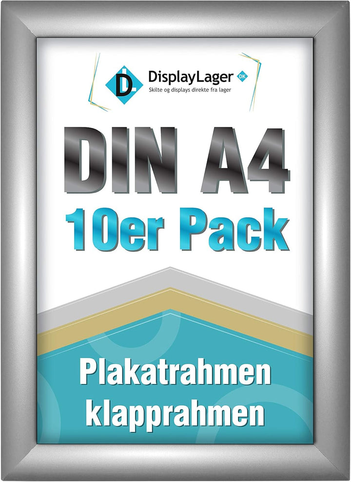 DisplayLager, Dänische Qualität - 10'er Sparpack Silber DIN A4 Klapprahmen mit 25mm Aluminium Profil