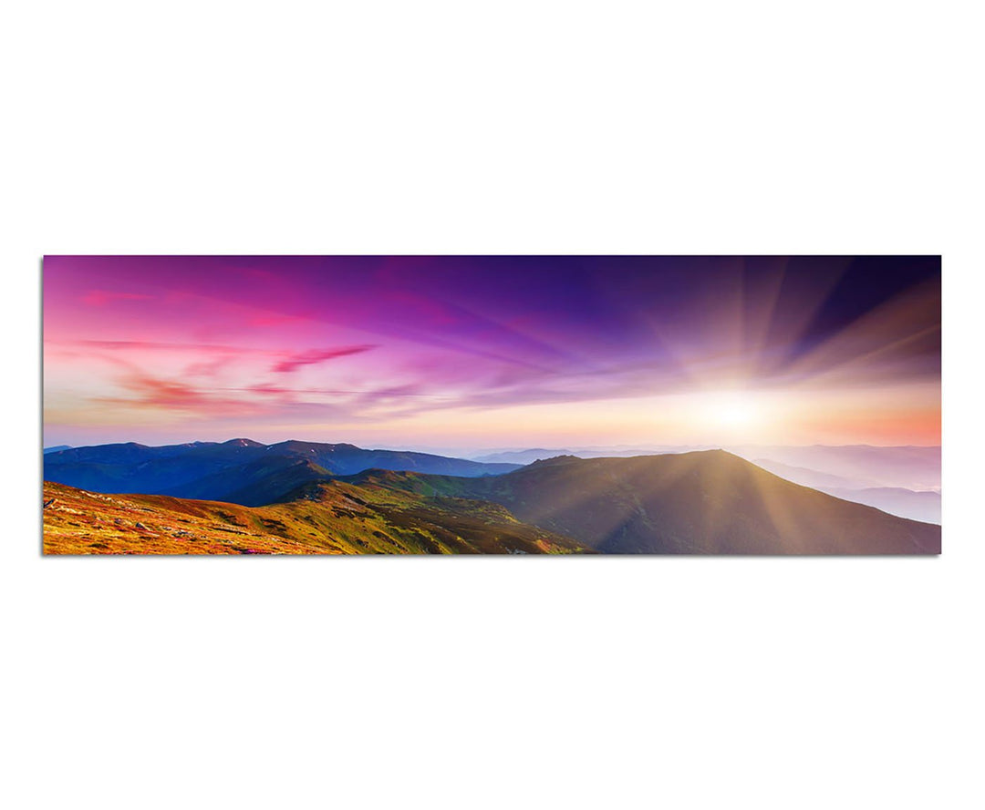 Paul Sinus Art Panoramabild auf Leinwand und Keilrahmen 150x50cm Blumenwiese Ukraine Berge Abendsonn