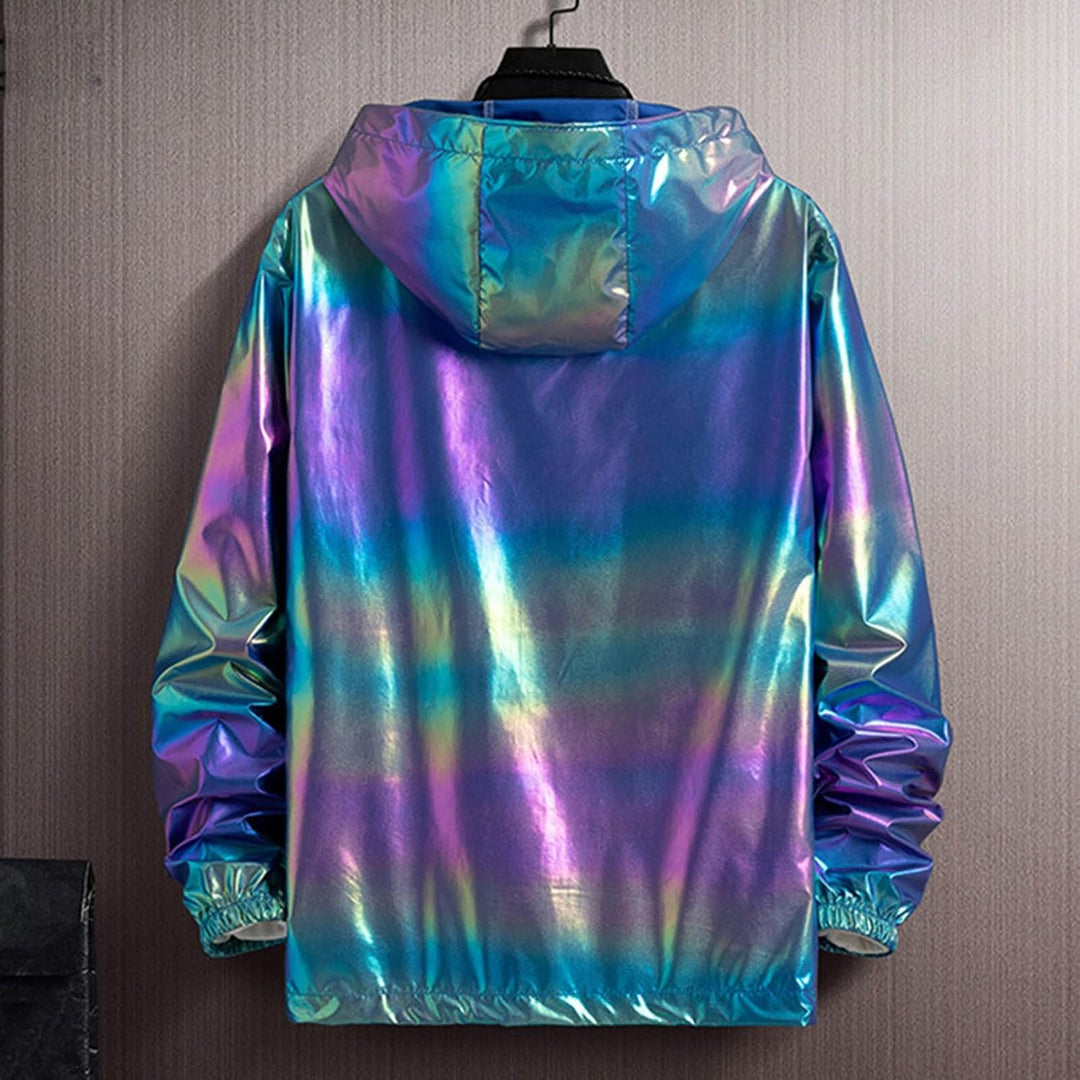 Herren Metallic Nightclub Jacke Slim Fit Reissverschluss Varsity Baseball Bomber Glänzend Party Danc