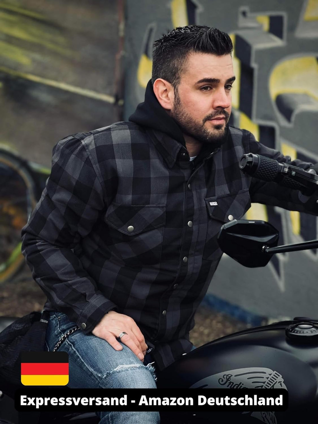 DRAXIES Motorradhemd - Motorradjacke - Offizielles Dupont® Kevlar (Aramid) für Herren mit Protektore