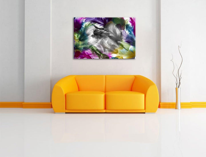 Pixxprint Anordnung von Federn als Leinwandbild/Grösse: 100x70 cm/Wandbild/Kunstdruck/fertig bespann