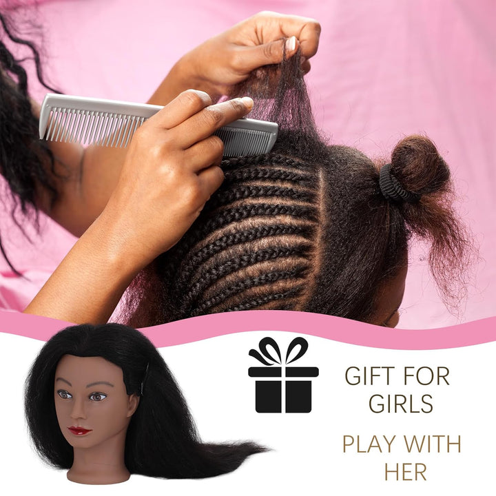 DiazySight schwarzer Mannequinkopf, Afro, 100 % Echthaar, gerader Styling-Kopf, Puppe für Mädchen zu